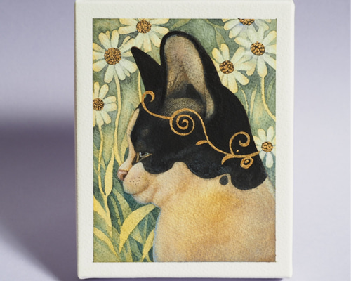 Creema×クリムト展ハチワレ猫と金の髪飾り（原画） イラスト