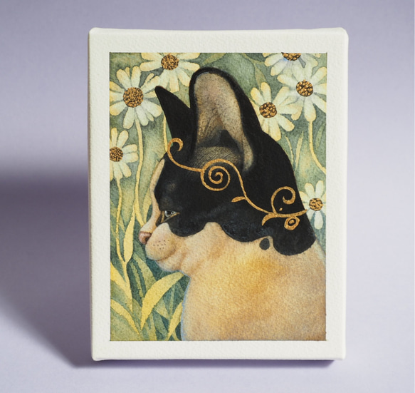Creema×クリムト展ハチワレ猫と金の髪飾り（原画） 1枚目の画像