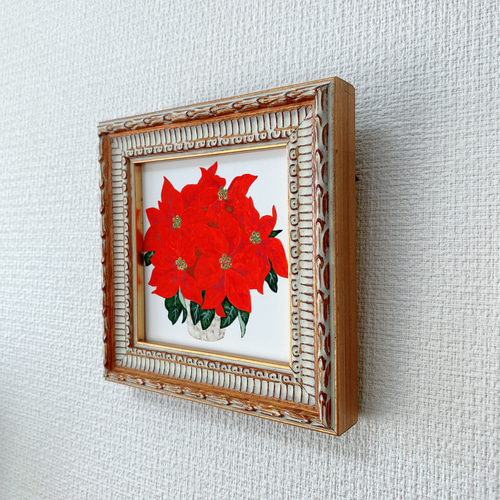 冬のポインセチアの水彩画 原画