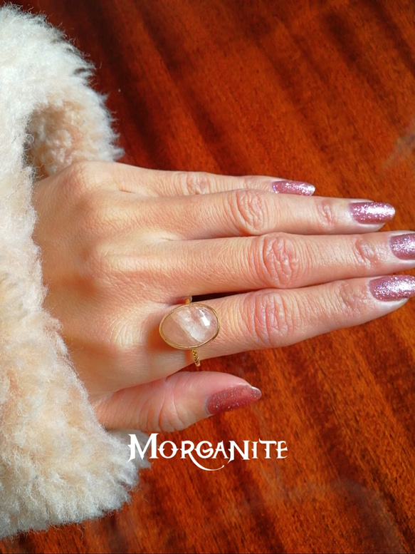 New『Morganite』silver925＋18kgf 世界でひとつの天然石リング 2枚目の画像