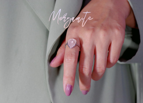 New『Morganite』の世界でひとつの天然石リングsilver925 + ロジウムコーティング 2枚目の画像