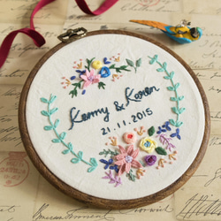 【Custom Made】 Wedding/Anniversary Embroidery Hoop Gift 2枚目の画像