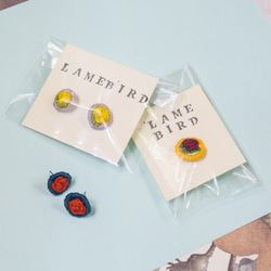 【Embroidery Accessories】Yellow Flower earrings(in pair) 5枚目の画像