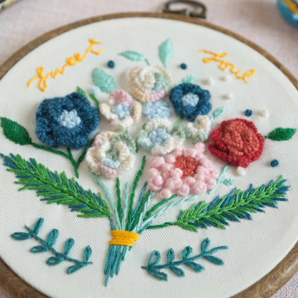 【立體刺繡】羊毛花束手作刺繡框　Sweet Soul 第3張的照片