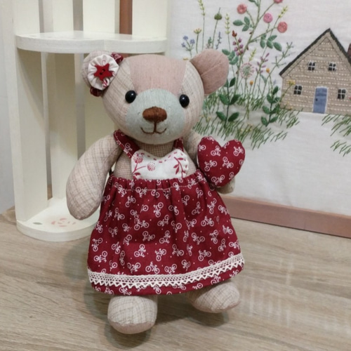 カントリードールバニーちゃん(赤水色パッチワーク)ぶーちゃん カントリードールバニーちゃん(赤水色パッチワーク)ぶーちゃん