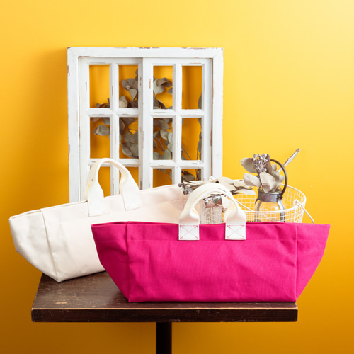 雑誌リンネル掲載 横長バッグ 帆布の鞄 ピンク【受注製作】【送料無料