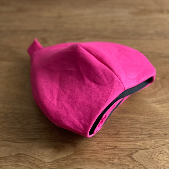 涼しいベレー帽 リネン100％　サイズ調整可能　ピンク【受注製作】【送料無料】 5枚目の画像