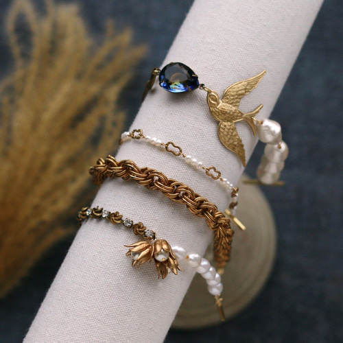 ヴィンテージ・ブラスのチェーンブレスレット ブレスレット leap 通販