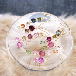 電氣石糖果色幾何耳環（耳環）：粉色 &amp; 綠色 &amp; 黃色 第7張的照片