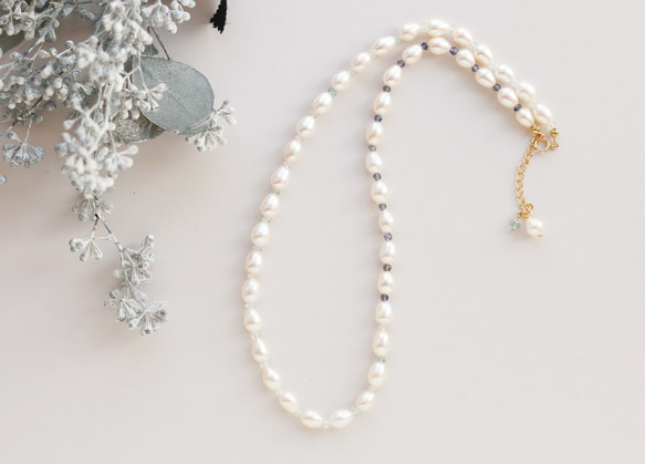淡水珍珠和海藍寶石，堇青石項鍊 第3張的照片