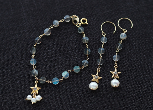 [再次上架]拉長和淡水珍珠，你的明星客戶的復古耳環* 14kgf *（耳環函授） 第3張的照片