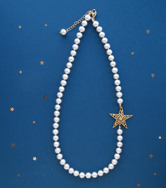 棉珍珠星星項鍊 第3張的照片