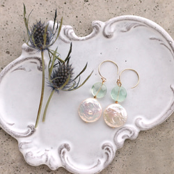 *母親節禮物*螢石和淡水珍珠耳環（兼容耳環） 第1張的照片