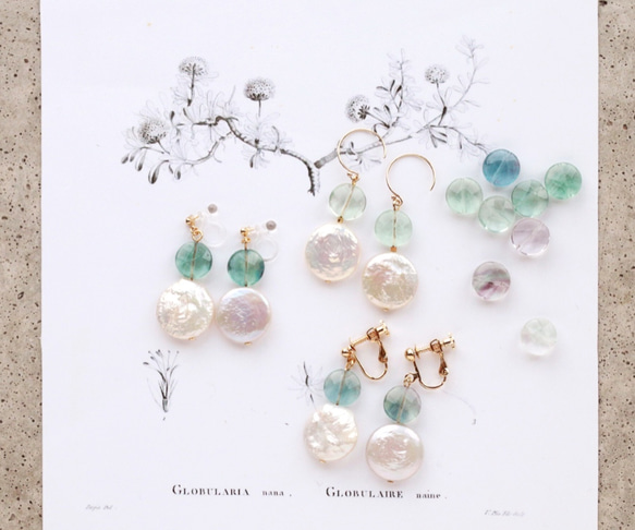 *母親節禮物*螢石和淡水珍珠耳環（兼容耳環） 第2張的照片