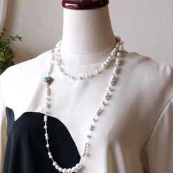 棉珍珠和復古串珠長項鍊 第4張的照片