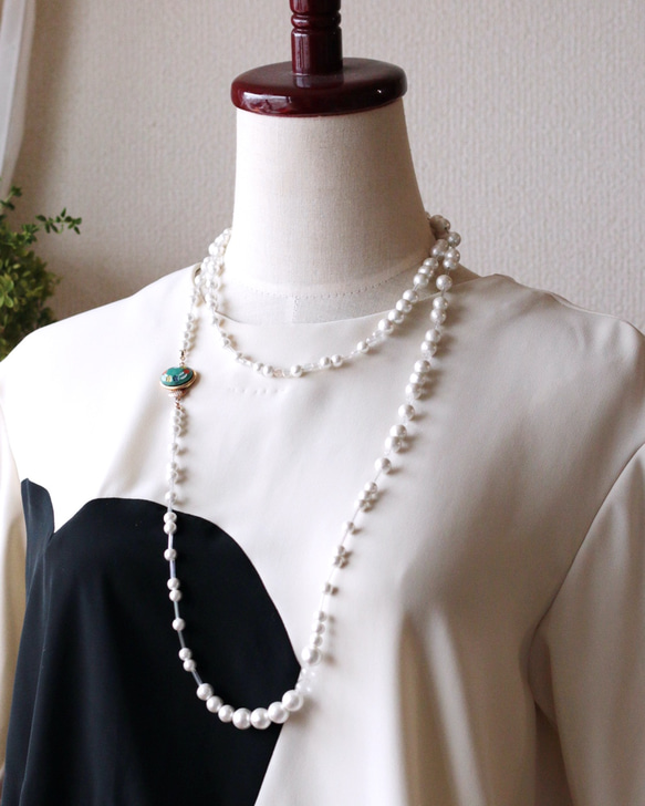 棉珍珠和復古串珠長項鍊 第4張的照片