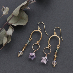紫水晶星和復古珠子平衡穿孔/耳環*填充金色 第1張的照片