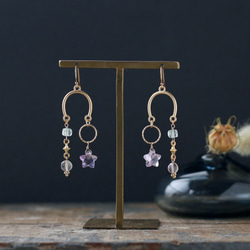 紫水晶星和復古珠子平衡穿孔/耳環*填充金色 第2張的照片