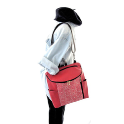 [服裝圖片]超輕約350g Kinran 3WAY背包採用Hanatate Red 第8張的照片