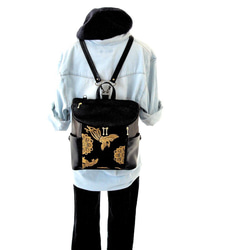 [服裝圖片]超輕約350g Kinran 3WAY背包Hanamon和鳳凰黑色 第1張的照片