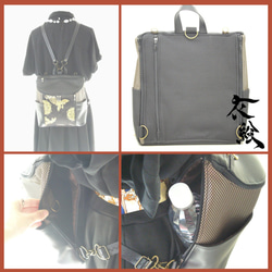 [服裝圖片]超輕約350g Kinran 3WAY背包Hanamon和鳳凰黑色 第6張的照片