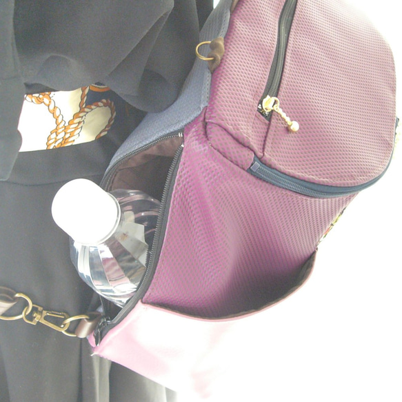 [服裝圖片]超輕約350g金箔（Kinran）3WAY背包更換菊花圖案金箔黑色紫色格子 第7張的照片