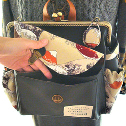 ３WAY背中ポケット＆右ファスナー付き撫子リュック　フルセット　Japanese pattern　富士山ブラック 4枚目の画像