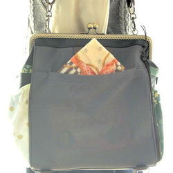 ３WAY背中ポケット＆左ファスナー付き撫子リュック　フルセット　Japanese pattern　緑桜ブラック 5枚目の画像