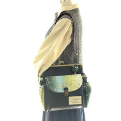 ３WAY背中ポケット＆左ファスナー付き撫子リュック　フルセット　Japanese pattern　緑桜ブラック 6枚目の画像