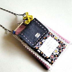 復古花卉設計☆一面清晰☆女性的樂趣~Gamaguchi智能手機袋全套☆粉紅色 第1張的照片