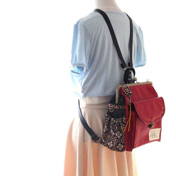 復古花藝設計☆3WAY緊湊型背包，右拉鍊和後袋 第5張的照片