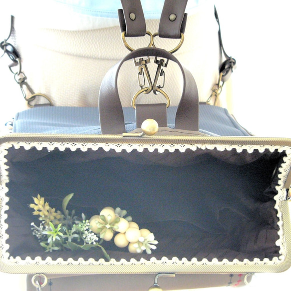 復古花朵設計☆3WAY緊湊型背包，右拉鍊和後袋咖啡摩卡咖啡 第10張的照片