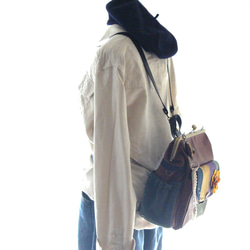 3WAY緊湊型帆布背包，帶右拉鍊和後袋燈芯絨貼片柔軟棕色 第7張的照片