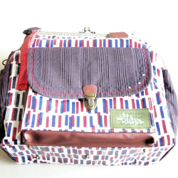 3WAYBIG帆布背包，左拉鍊和後袋竹紋x編織紅x棕色 第2張的照片