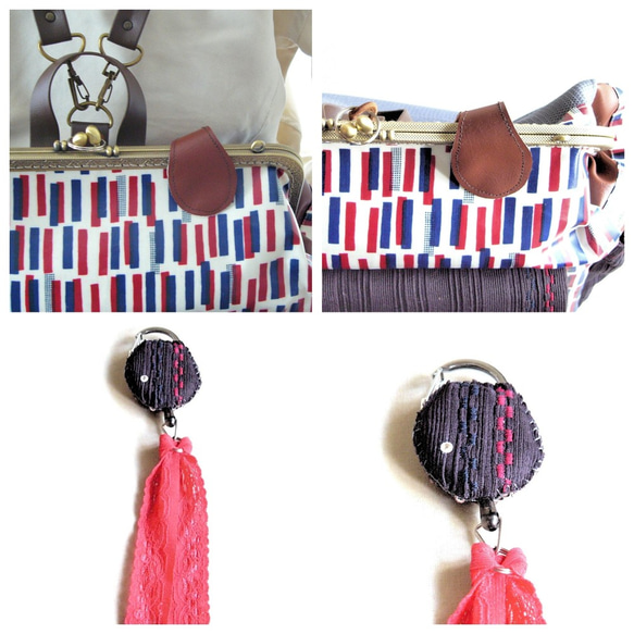 3WAYBIG帆布背包，左拉鍊和後袋竹紋x編織紅x棕色 第7張的照片