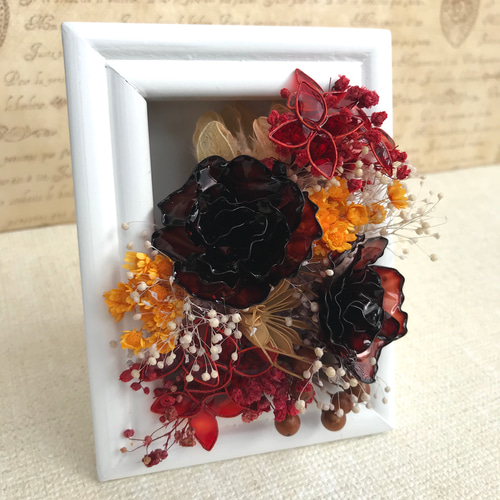 秋色のバラ アメリカンフラワー ディップアート ボックスフレーム