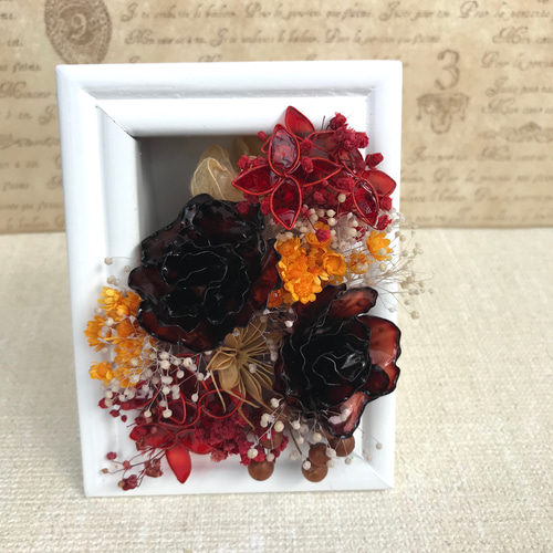 秋色のバラ アメリカンフラワー ディップアート ボックスフレーム