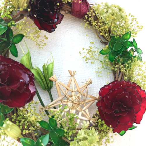 アメリカンフラワー／ディップアート クリスマスリース リース ゆき