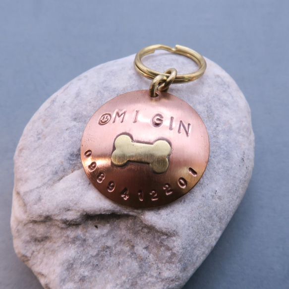 最愛狗骨頭 - 30mm紅銅寵物名牌 - 吊飾 狗牌 鑰匙圈 第1張的照片