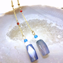 Elegant blue gemstone long drop earrings｜Clip-on 2枚目の画像