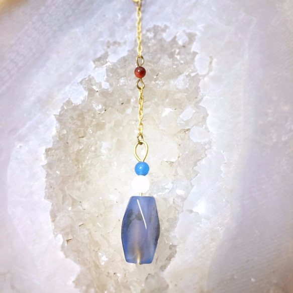 Elegant blue gemstone long drop earrings｜Clip-on 3枚目の画像