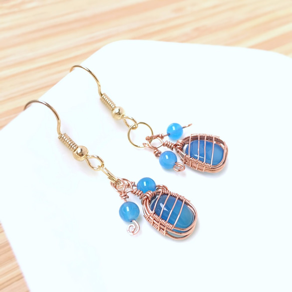 Romantic gemstone drop earrings｜Marina Blue Onyx 1枚目の画像