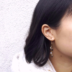 Winter Romantic Crystal long drop earrings｜Clip-on｜Quartz 4枚目の画像