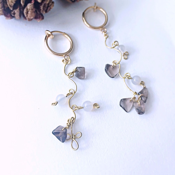 Winter Romantic Crystal long drop earrings｜Clip-on｜Quartz 5枚目の画像