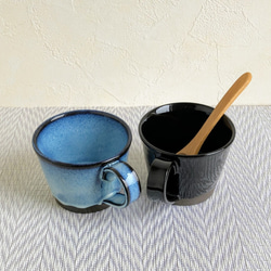 青と黒のスープカップ（ペア） 5枚目の画像