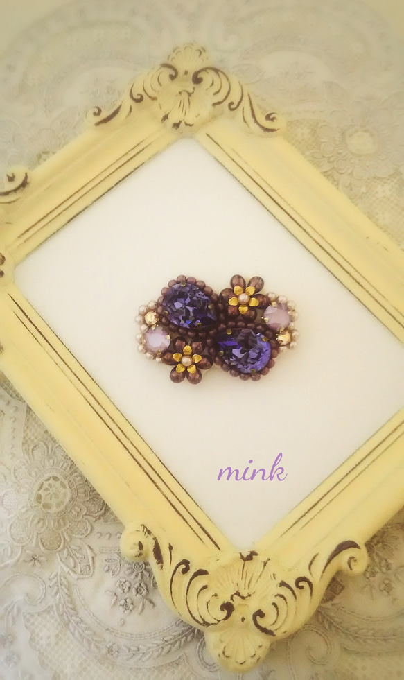 ビーズ刺繍✤きらきらブローチ✦紫　《送料無料》 2枚目の画像