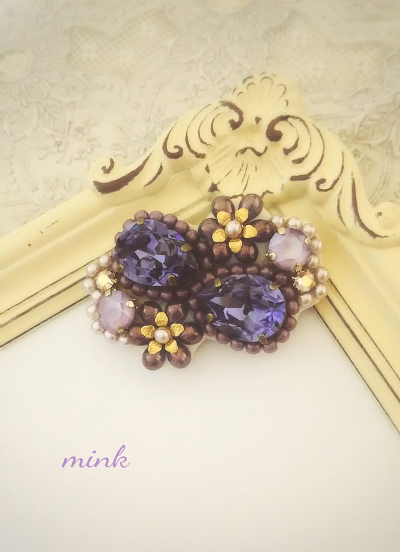ビーズ刺繍✤きらきらブローチ✦紫　《送料無料》 4枚目の画像