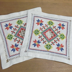 VINTAGE - ヴィンテージマット刺繍 北欧ハーダンガー刺繍＊ヴィンテージ小さなテーブルマット
