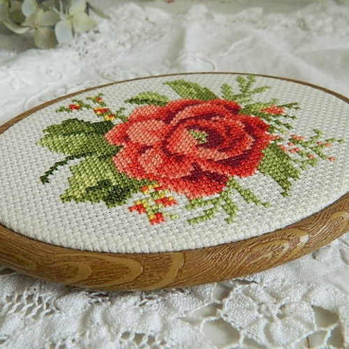 ヴィンテージの薔薇のハンドメイド刺繍の壁掛け クロスステッチ ヴィンテージの薔薇のハンドメイド刺繍の壁掛け クロスステッチ