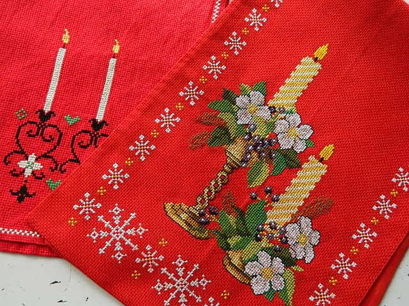 スウェーデンヴィンテージのクリスマステーブルランナー2枚 北欧の
